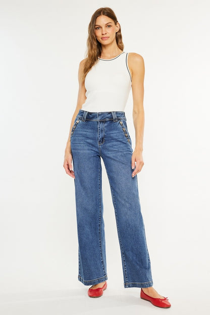 Kancan Westwood Button Pocket Wide Leg Jeans