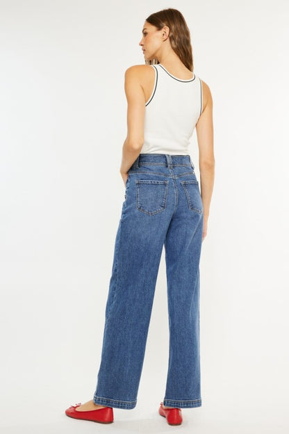 Kancan Westwood Button Pocket Wide Leg Jeans