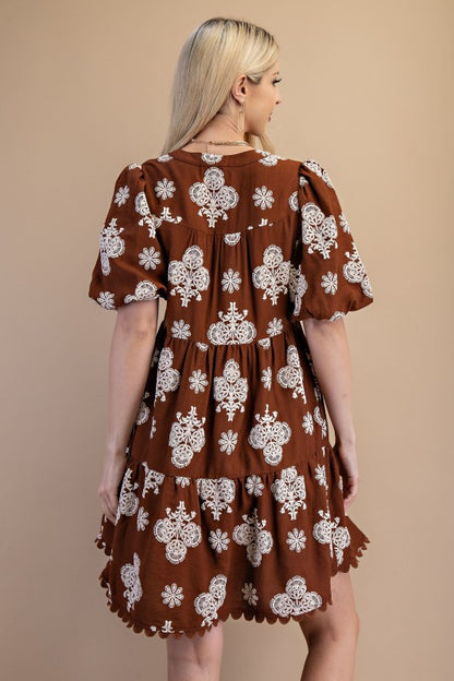 Nessa Ornate Babydoll Brown Dress