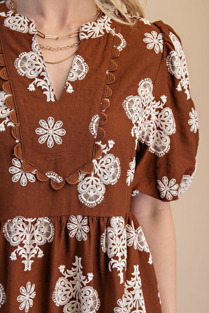 Nessa Ornate Babydoll Brown Dress