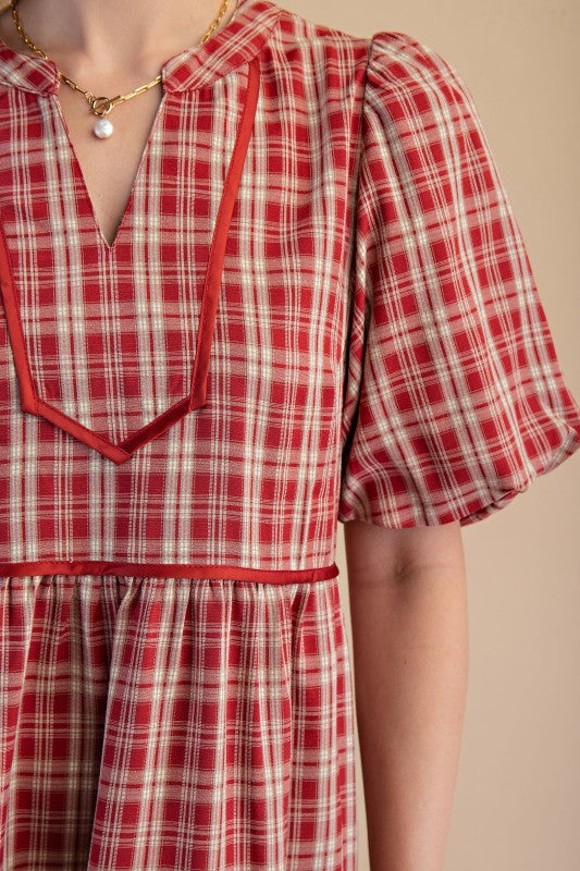 Linnet Plaid Babydoll Red Dress