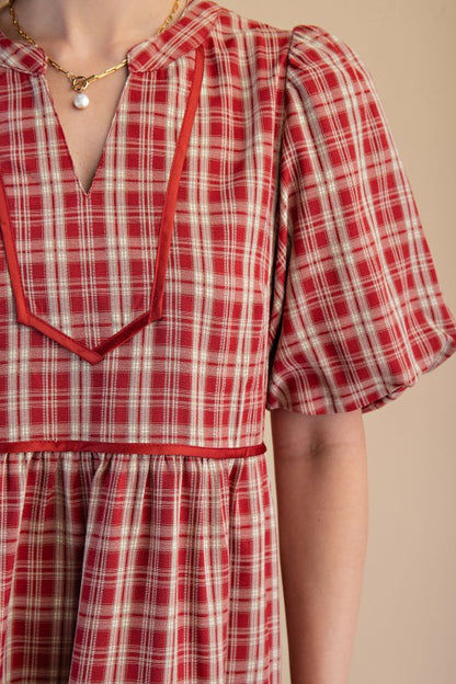 Linnet Plaid Babydoll Red Dress