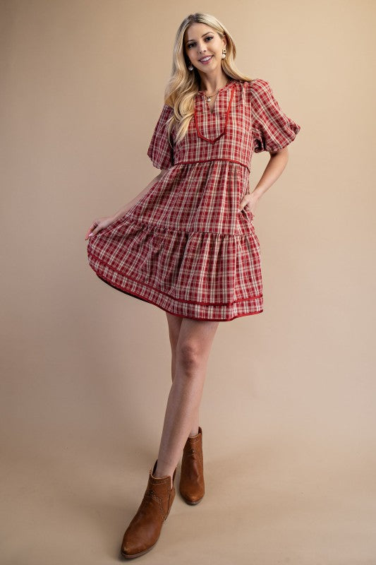 Linnet Plaid Babydoll Red Dress