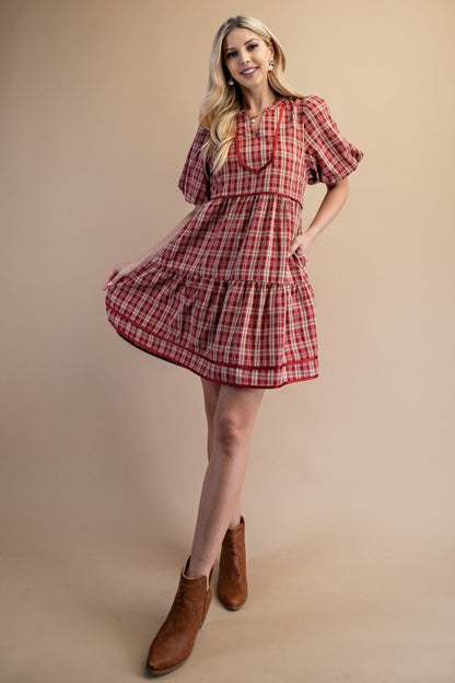Linnet Plaid Babydoll Red Dress
