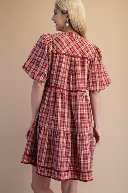Linnet Plaid Babydoll Red Dress
