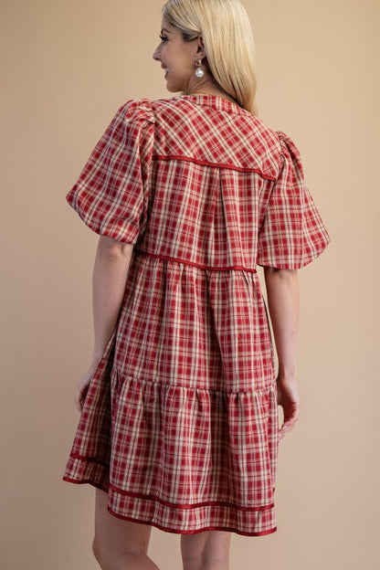 Linnet Plaid Babydoll Red Dress