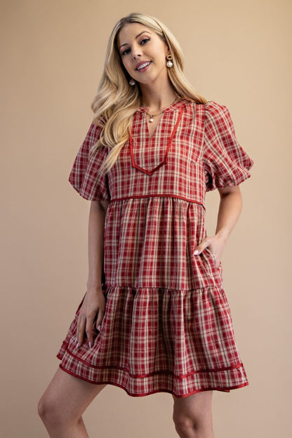 Linnet Plaid Babydoll Red Dress