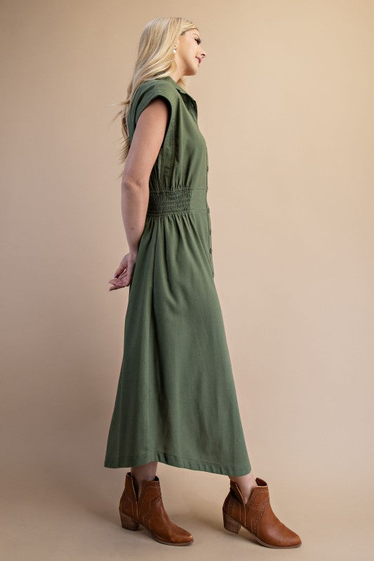 Matilda Vintage Buttondown Olive Dress