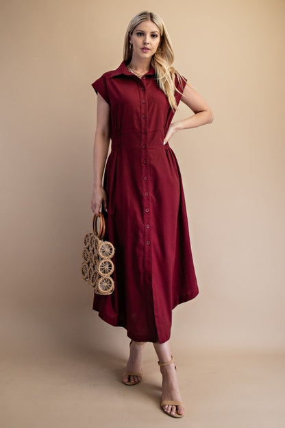 Matilda Vintage Buttondown Burgundy Dress