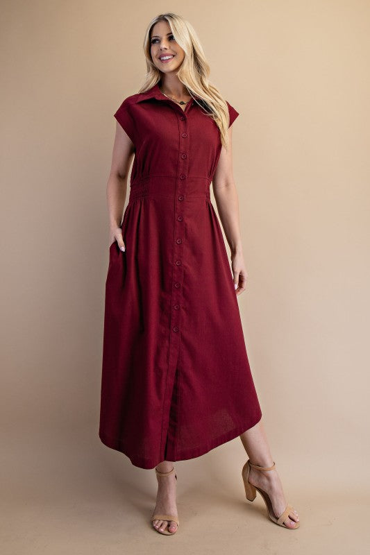 Matilda Vintage Buttondown Burgundy Dress