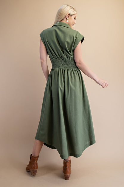 Matilda Vintage Buttondown Olive Dress