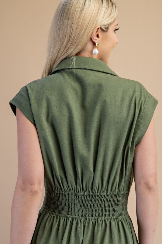 Matilda Vintage Buttondown Olive Dress