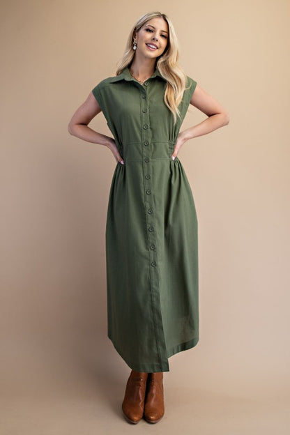 Matilda Vintage Buttondown Olive Dress