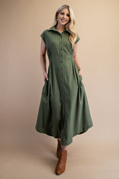 Matilda Vintage Buttondown Olive Dress