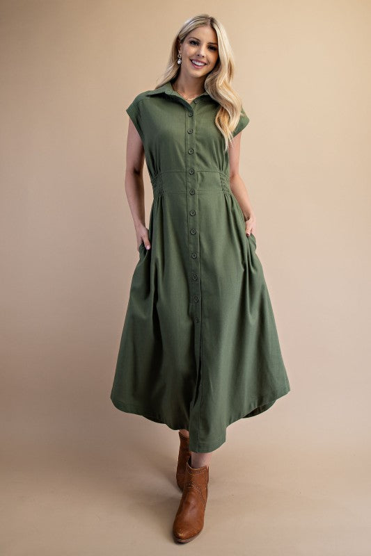 Matilda Vintage Buttondown Olive Dress