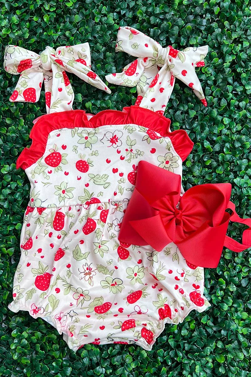 Baby Girls Red & White Strawberry Romper