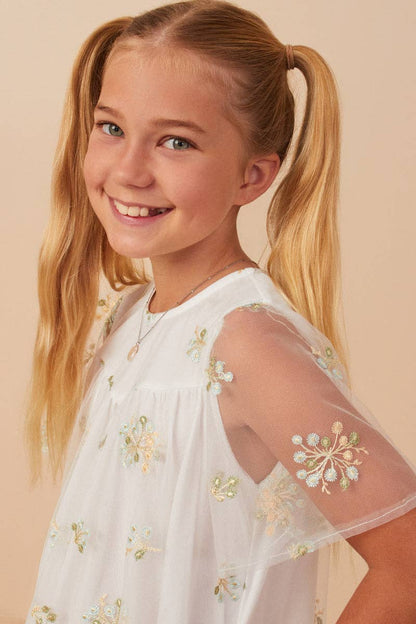 Girls Sheer Embroidered White Dress