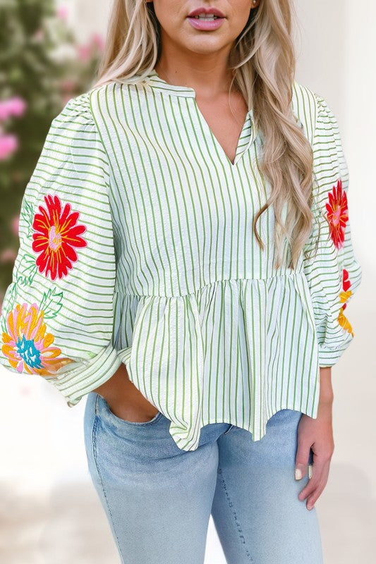 Solace Striped Floral Peplum Blouse