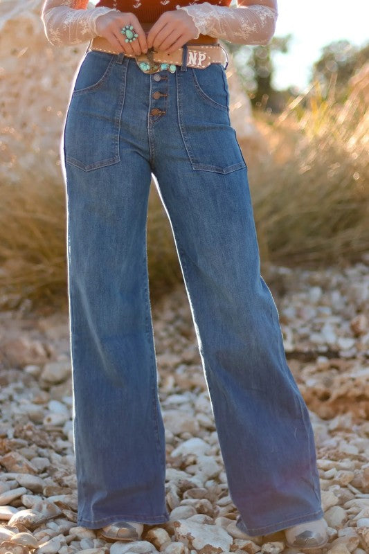 Evelina Button Fly Wide Leg Jeans