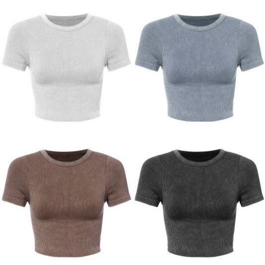 Mineral Waffle Fitted Crop Tee
