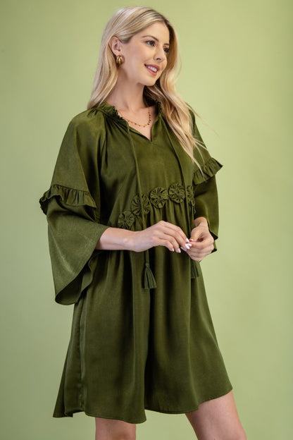 Bellamy Satin Boho Olive Dress