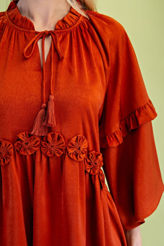 Bellamy Satin Boho Rust Dress