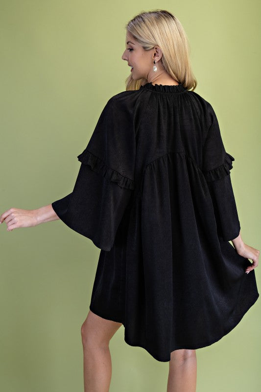 Bellamy Satin Boho Black Dress