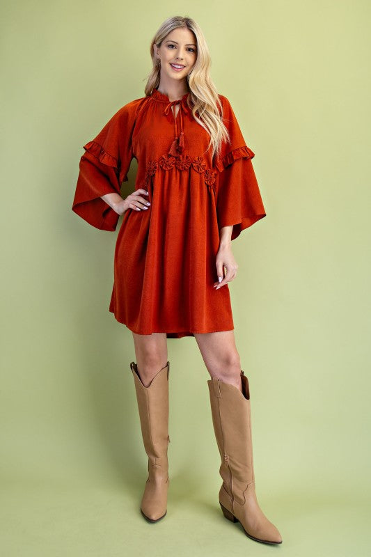 Bellamy Satin Boho Rust Dress