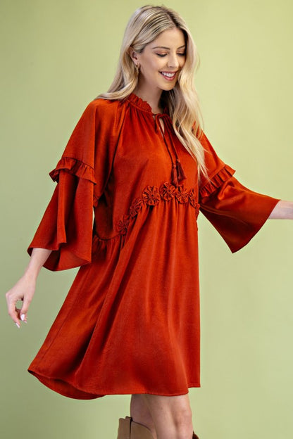 Bellamy Satin Boho Rust Dress