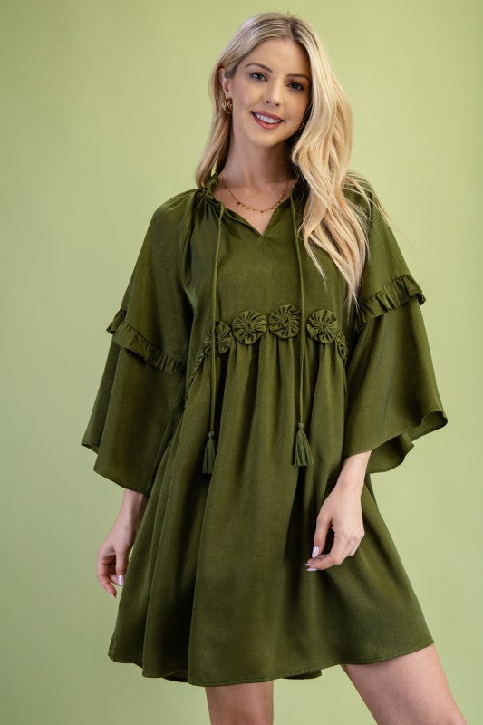 Bellamy Satin Boho Olive Dress