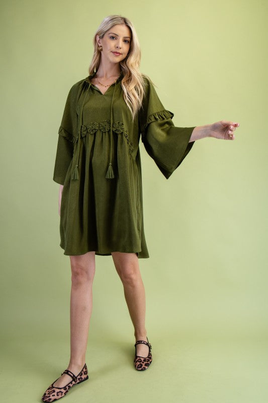 Bellamy Satin Boho Olive Dress