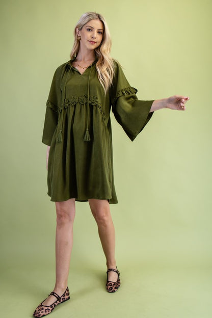Bellamy Satin Boho Olive Dress