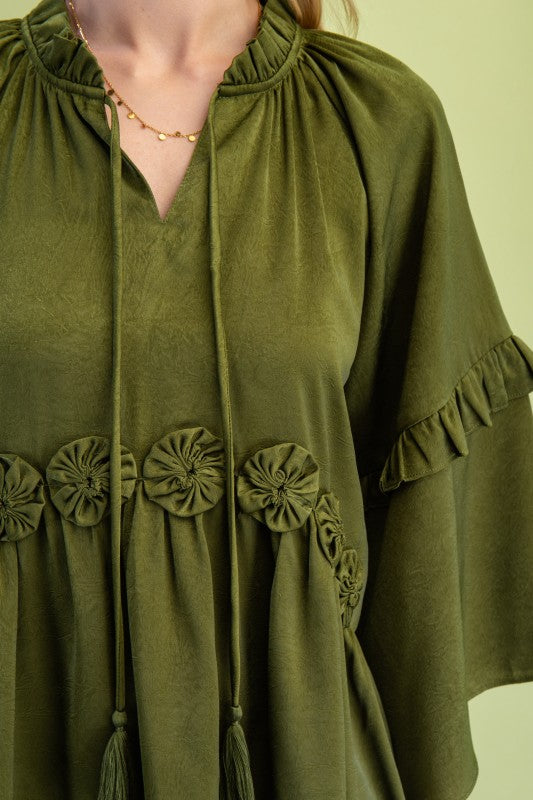 Bellamy Satin Boho Olive Dress