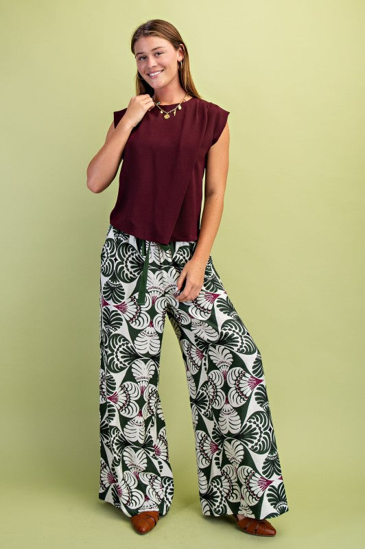 Draped Maroon Sleeveless Blouse