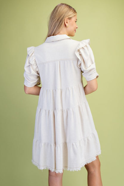 Elaine Linen Buttondown Tiered Ivory Dress