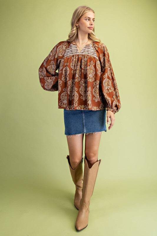 Ornamental Smocked Blouse