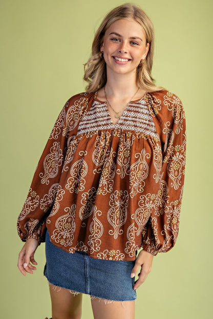 Ornamental Smocked Blouse