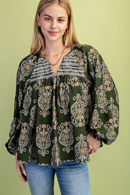 Ornamental Smocked Blouse