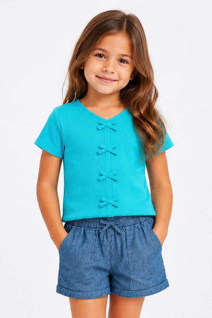 Toddler Girls Chambray Short Turquoise Set