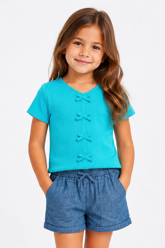 Toddler Girls Chambray Short Turquoise Set