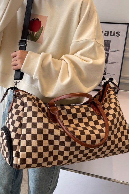 Brown Checkered Travel Bag