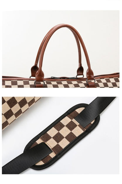 Brown Checkered Travel Bag
