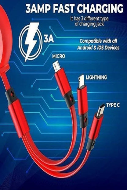 Retractable 3-n-1 Universal Fast Charging Cable