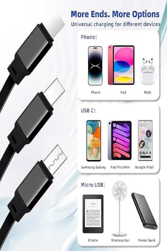 Retractable 3-n-1 Universal Fast Charging Cable