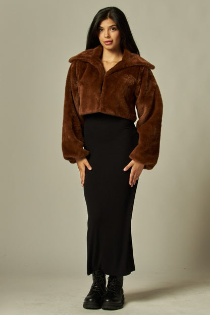 Carmen Cropped Fur Brown Coat