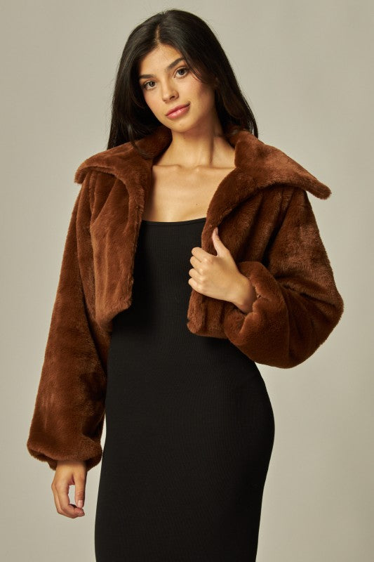 Carmen Cropped Fur Brown Coat