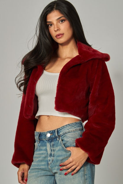 Carmen Cropped Fur Burgundy Coat