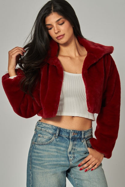Carmen Cropped Fur Burgundy Coat