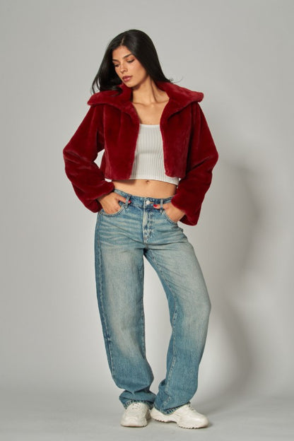 Carmen Cropped Fur Burgundy Coat