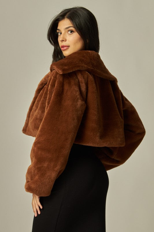Carmen Cropped Fur Brown Coat